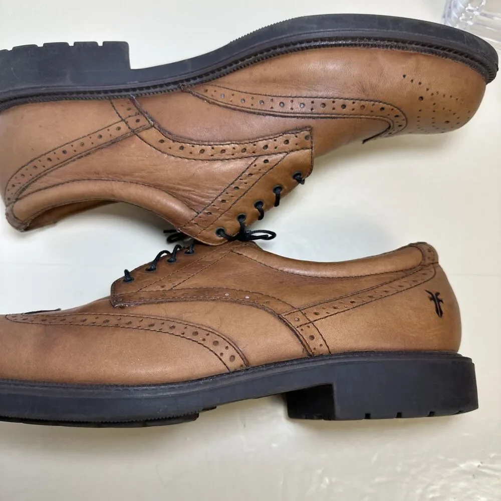 Frye Men's 10 M David Wingtip Oxford Dress Leather Shoes Brown Tan Cognac 84535